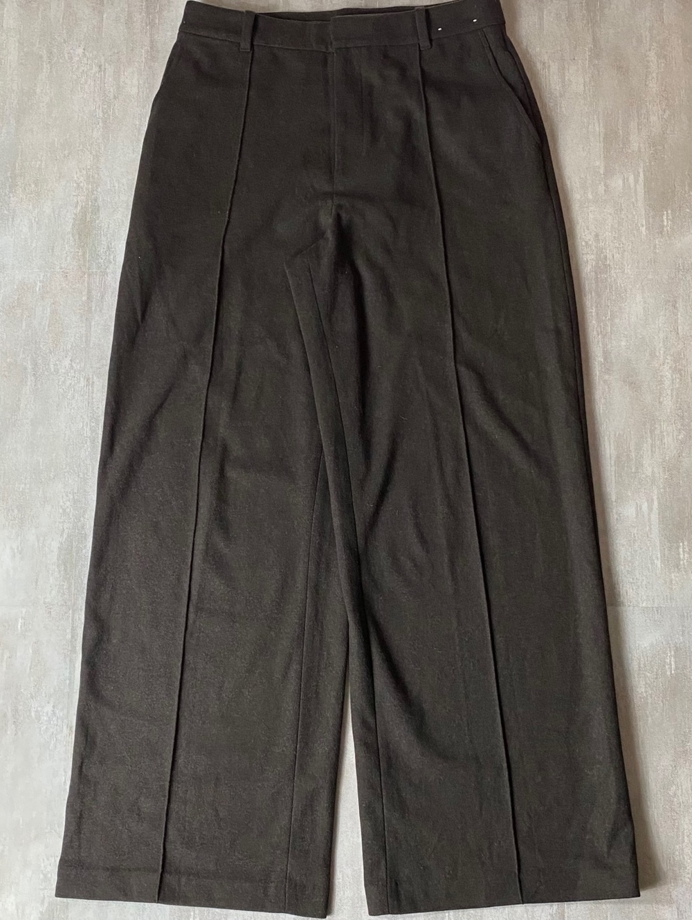Uniqlo Brushed Wide Leg Pants Womens Large Dark Brown Pleated Trousers High Rise